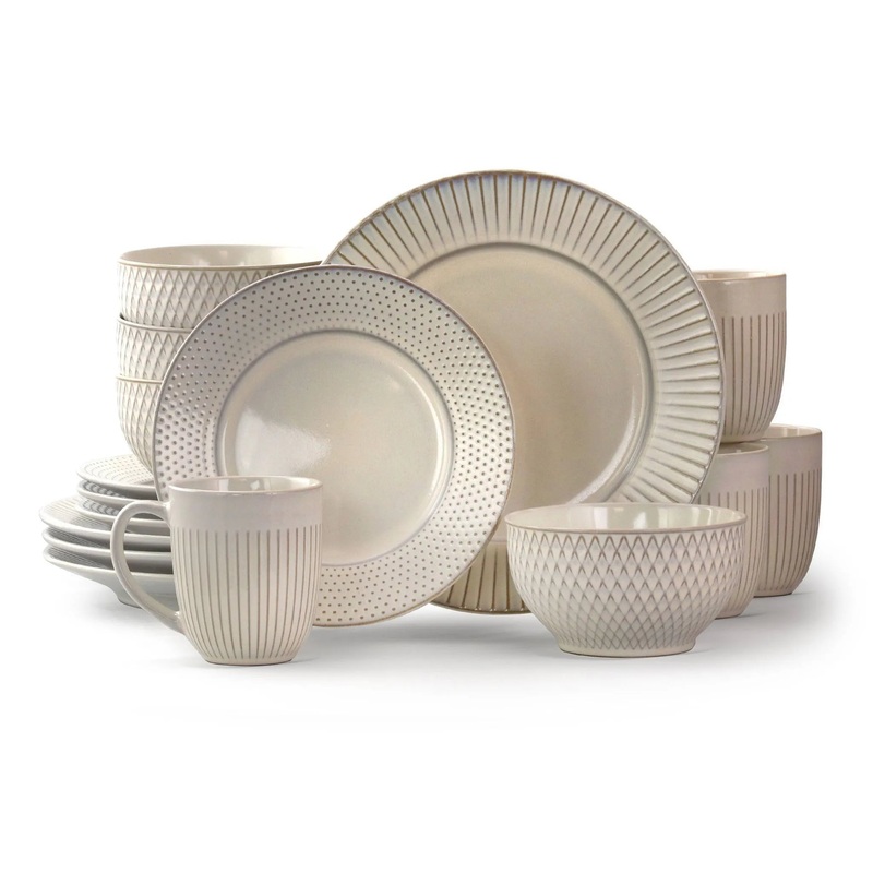 16pc Stoneware Minimalist Dinnerware Set White