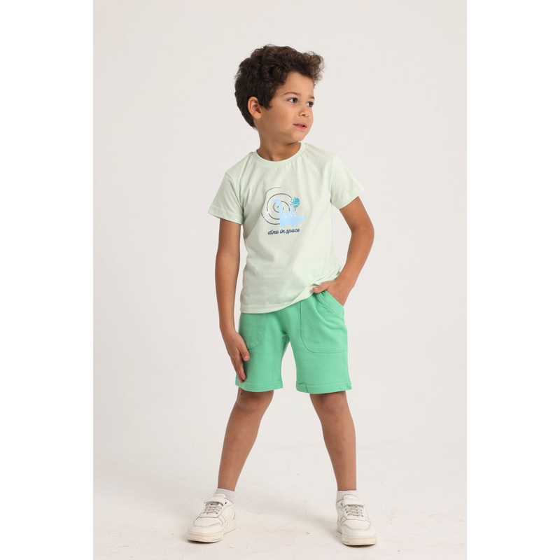 Baby Boys Cotton 2-Piece Outfit Set – Mint with Dino in Space