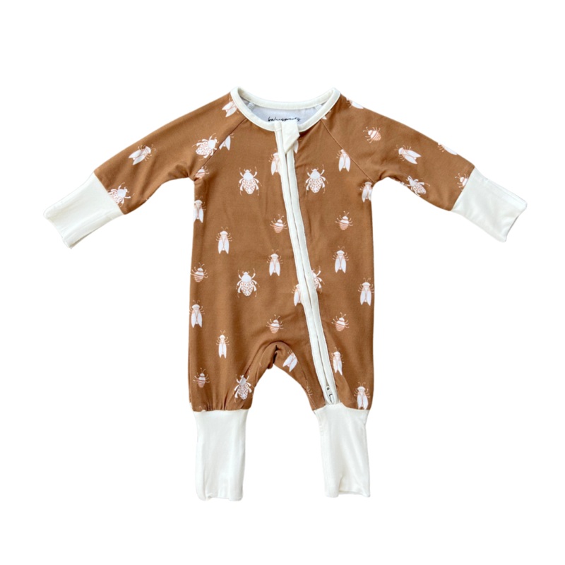 Babysprouts Long Sleeve Zip Romper – Bugs In Toffee