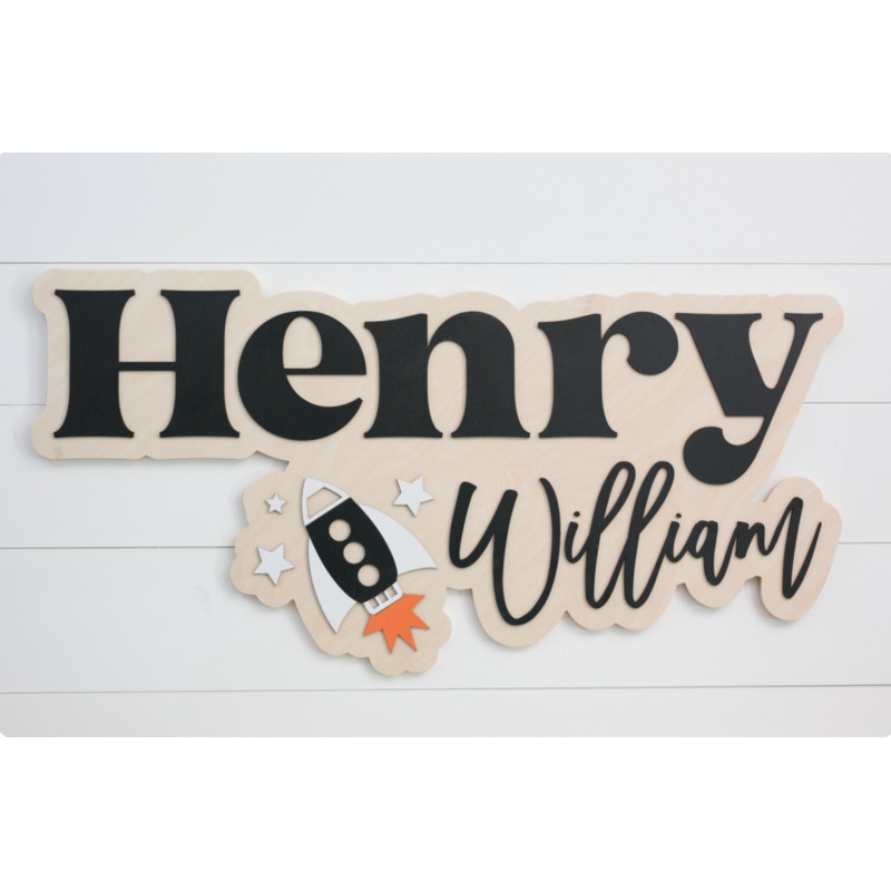 Sugar + Maple Personalized Bubble Wood Sign | Spaceship