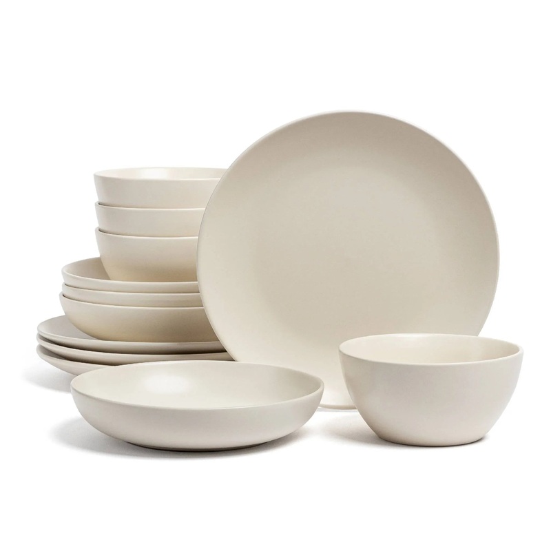 12pc Coupe Hand-Finished Stoneware Dinnerware Set Semi-Matte Ivory