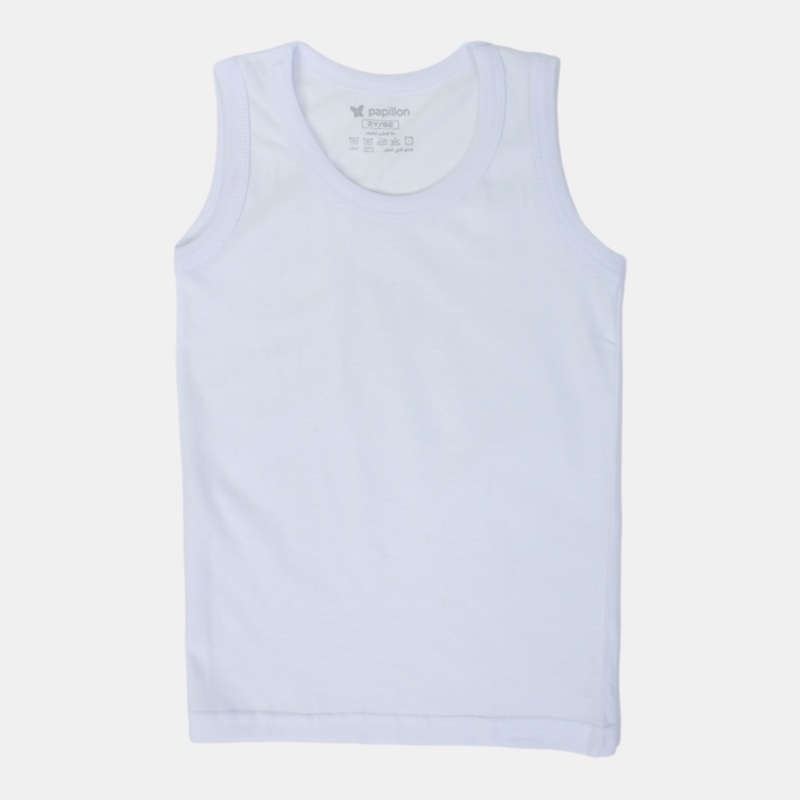 Boys White Cotton Sleeveless Undershirt