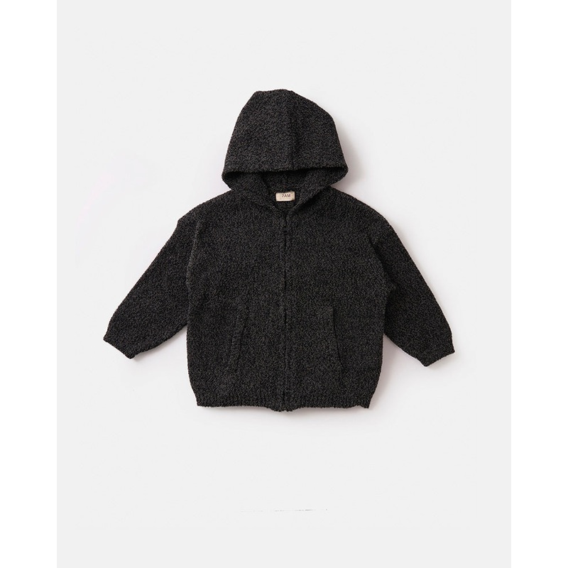 Fuzzy Zip Up Hoodie – Black Melange