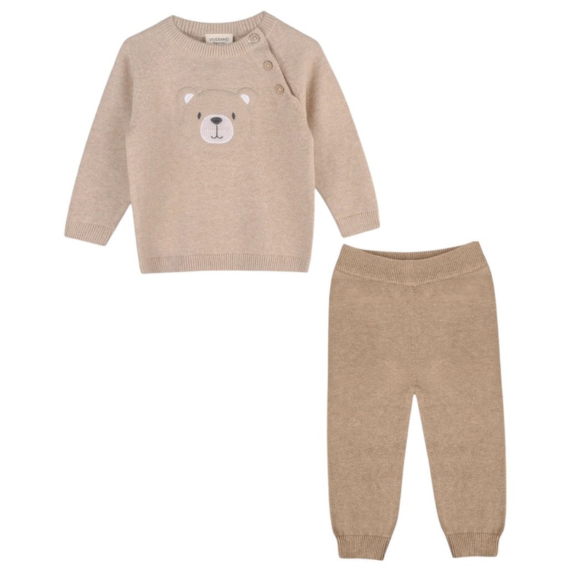 Teddy Bear Raglan Sweater and Pants Oat Heather Set