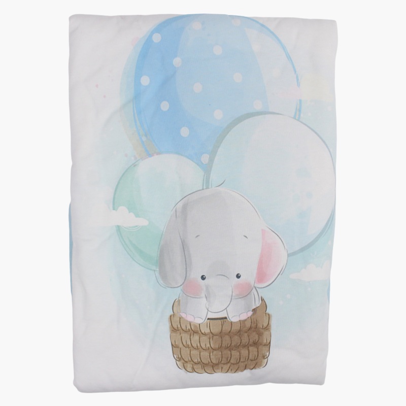 Unisex Baby Cotton Duvet  Off-White & Aqua with Elephant & Balloons Print