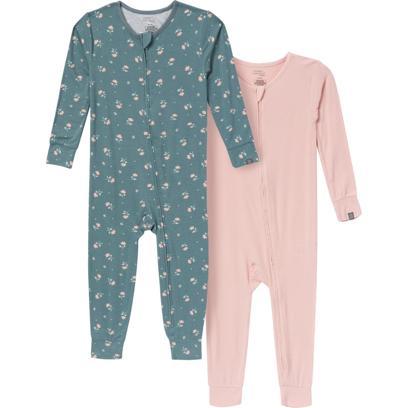 2-Pack Baby & Toddler Girls Teal Rose Viscose Snug Fitting Footless Pajamas