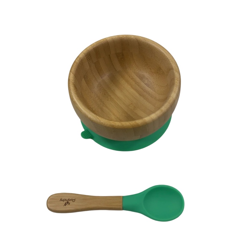 Avanchy Bamboo Bowl and Spoon Set, Green