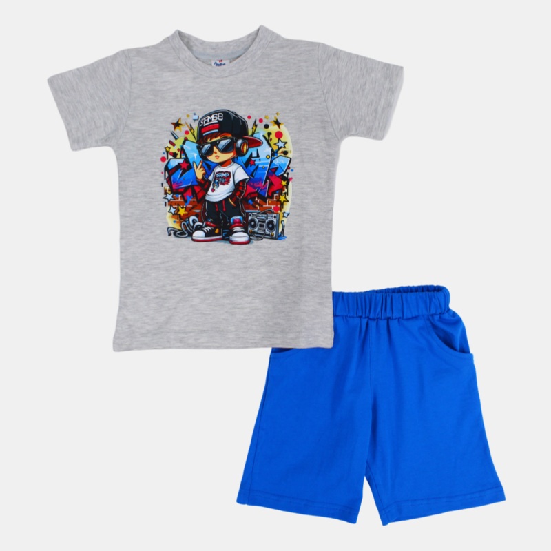 Boys Short-Sleeves Pajama Set  Grey Cool Print