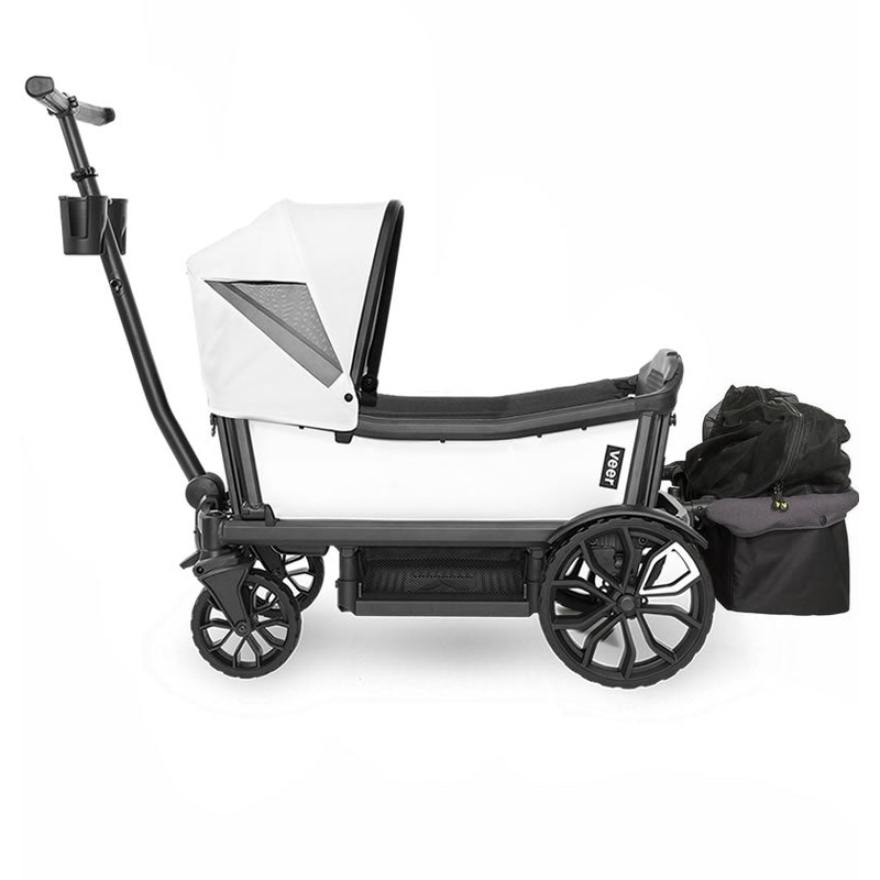 Veer Cruiser (2 Seater) Stroller Wagon with Retractable Canopy + Basket Bundle – Savanna White