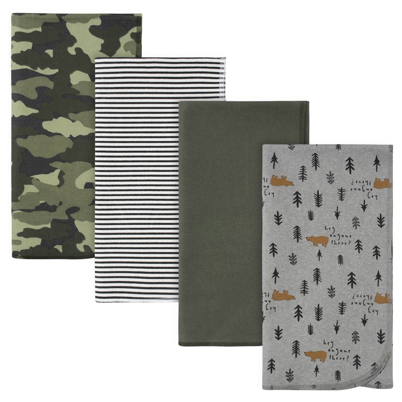 4-Pack Boys Bear Flannel Receiving Blankets