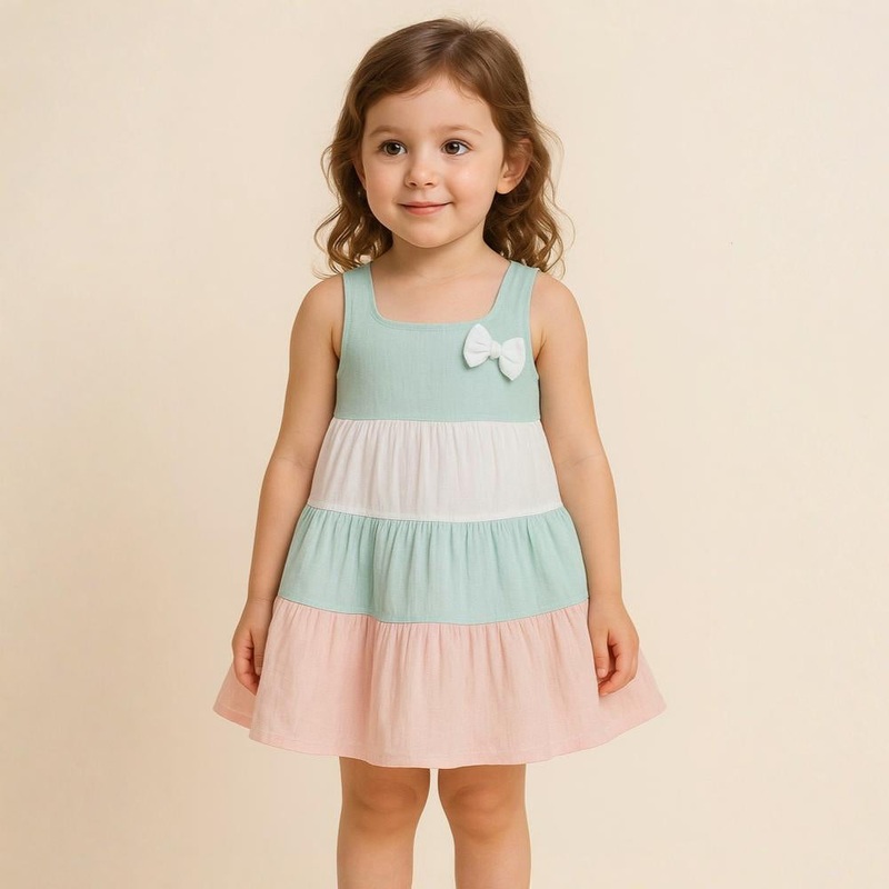 Girls Cotton Dress – Light Colors with Straps