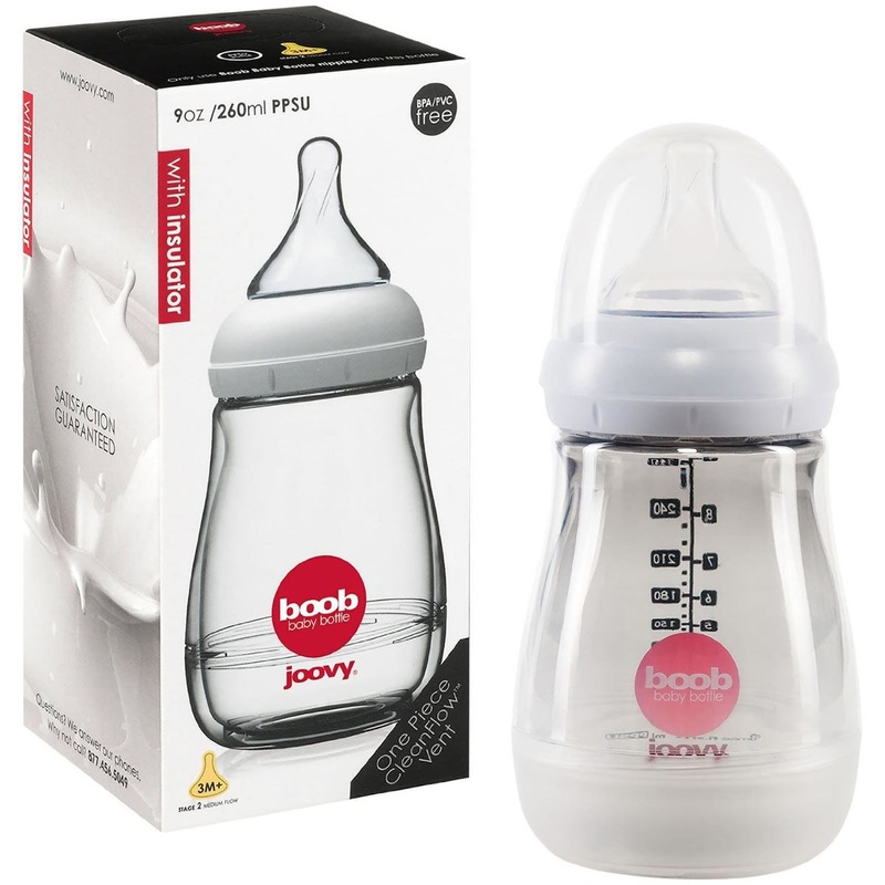 Joovy Boob PPSU Baby Bottle + Insulator – 9 oz, Grey