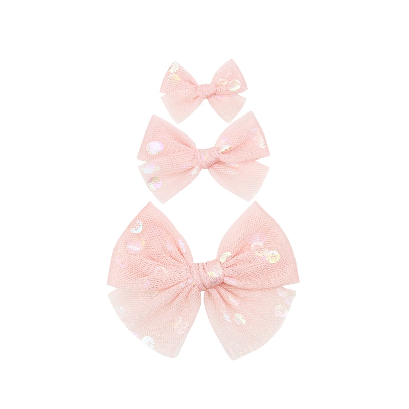 Tulle Bow – Blush Shimmer Dot Clip