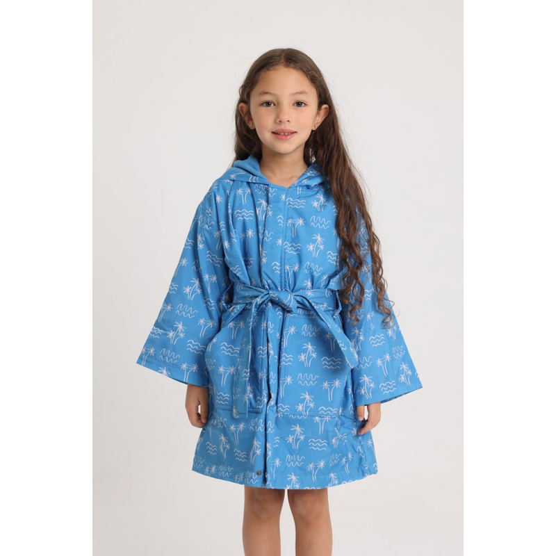 Unisex Swim Robe  Blue with Palm Print