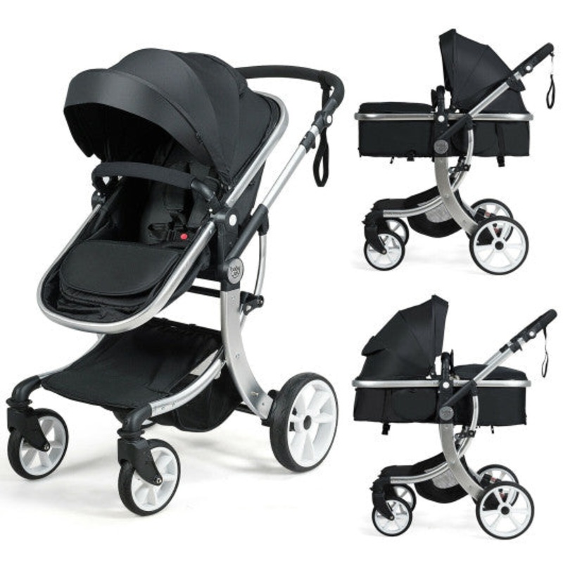 Folding Aluminum Infant Reversible Stroller With Diaper Bag-Black