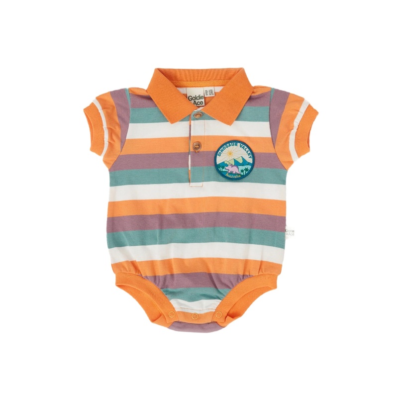 Goldie & Ace – Dino Valley Nostalgia Stripe Polo Romper