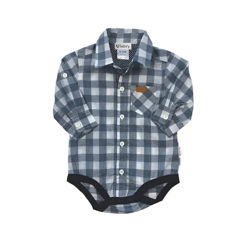 Love Henry – Baby Boys Oxford Shirt Romper | Large Blue Check