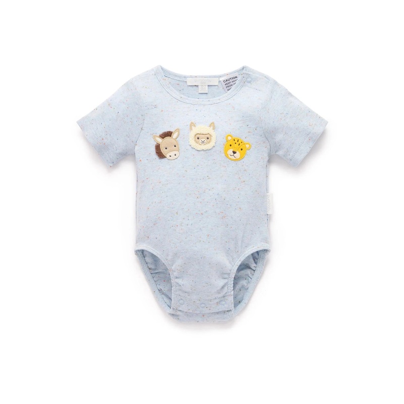Purebaby – Blue Donkey Appliqu Bodysuit