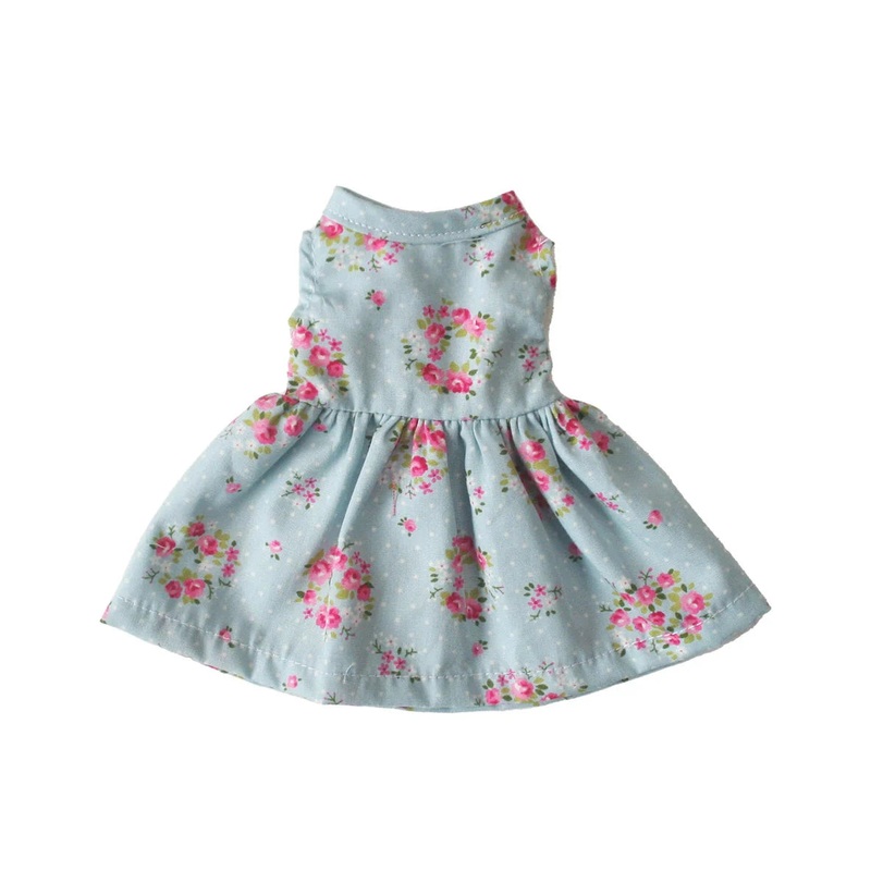 Alimrose – Small Doll Dress (20-28cm) | Blue Rose Floral