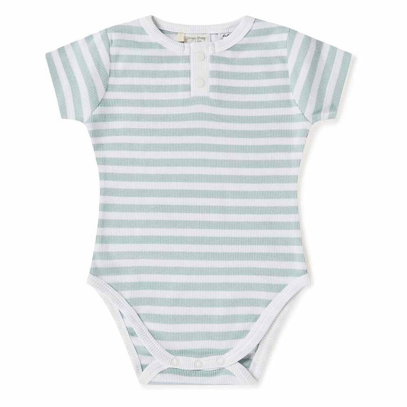 Snuggle Hunny – Organic Short Sleeve Bodysuit | Sage Stripe