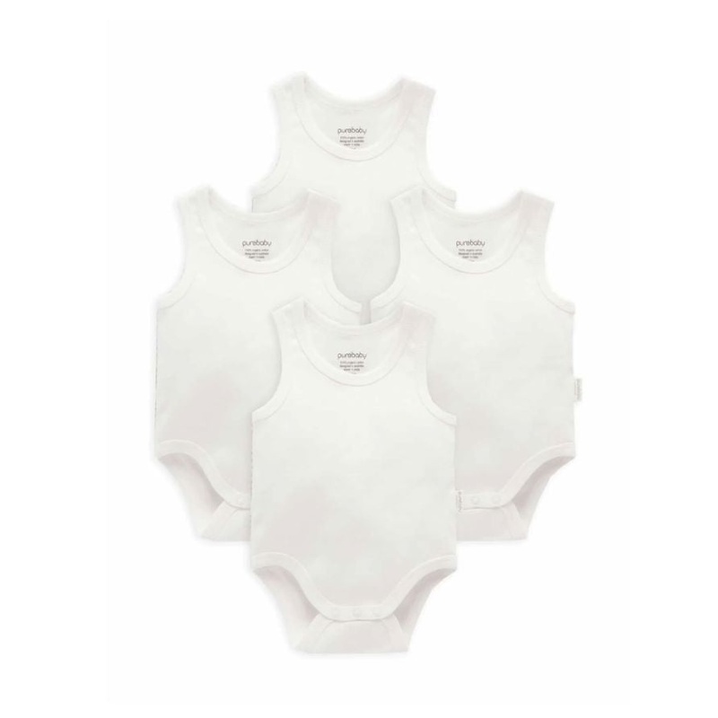 Purebaby – Rib Bodysuit 4 Pack | White