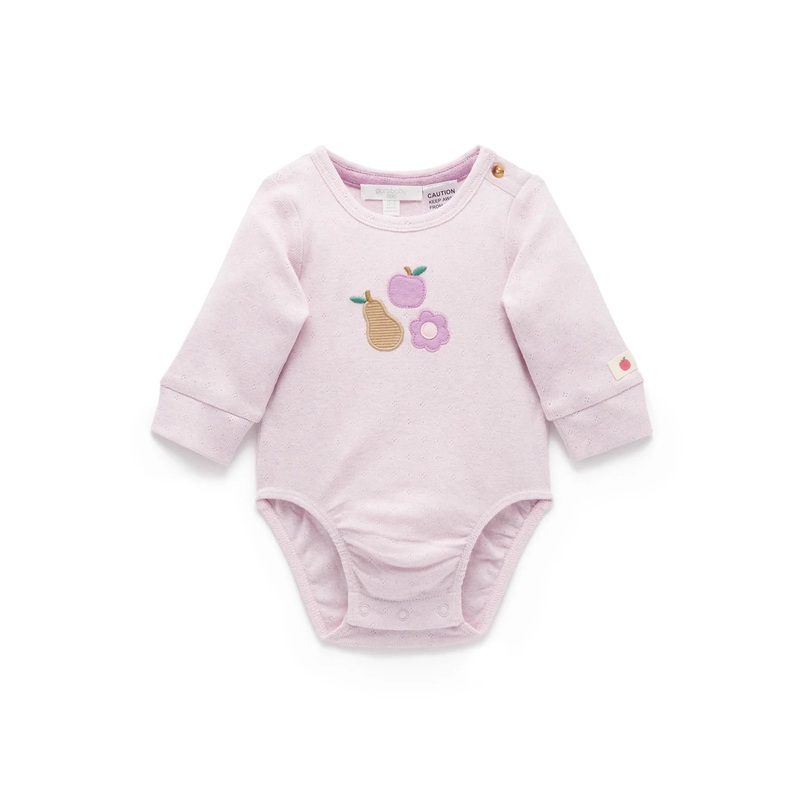 Purebaby – Winter Fruits Applique Bodysuit | Primrose Melange