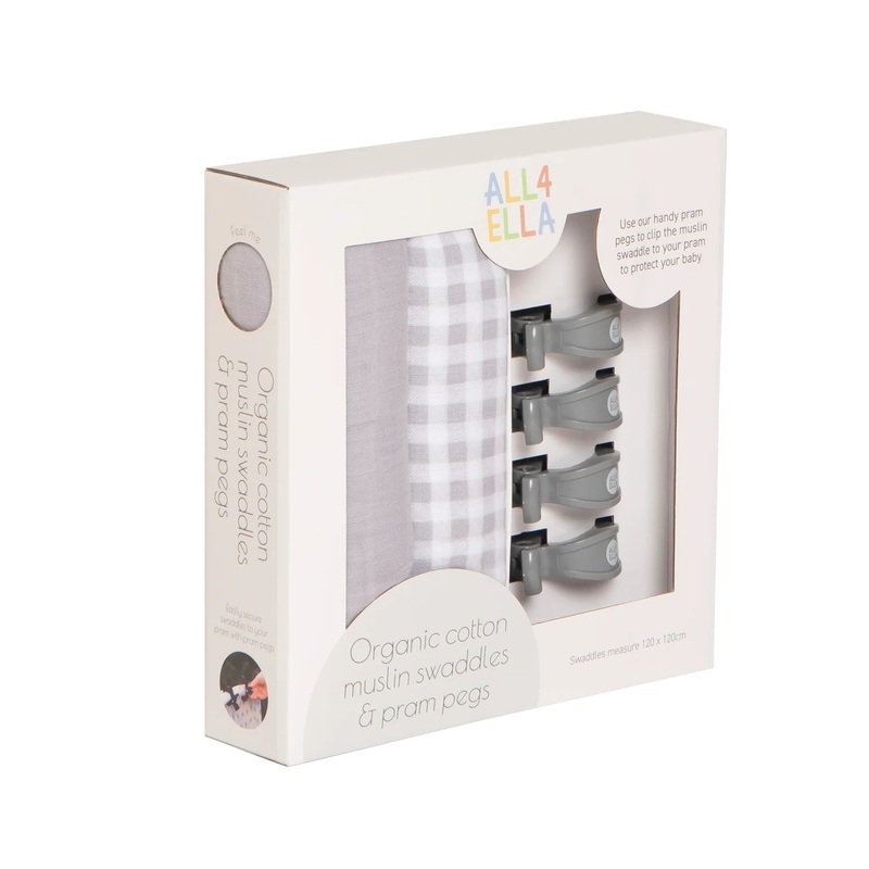 All 4 Ella – Organic Swaddles & Pegs | Gingham Grey