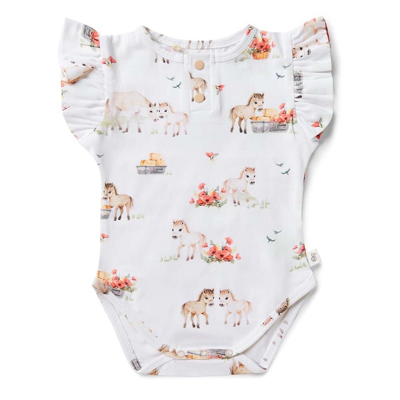 Snuggle Hunny – Organic Short Sleeve Bodysuit with Frill | Pony Pals