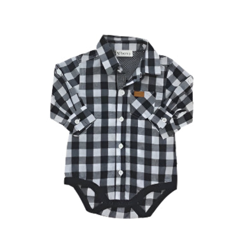 Love Henry – Baby Boys Dress Shirt Romper | Large Navy Check