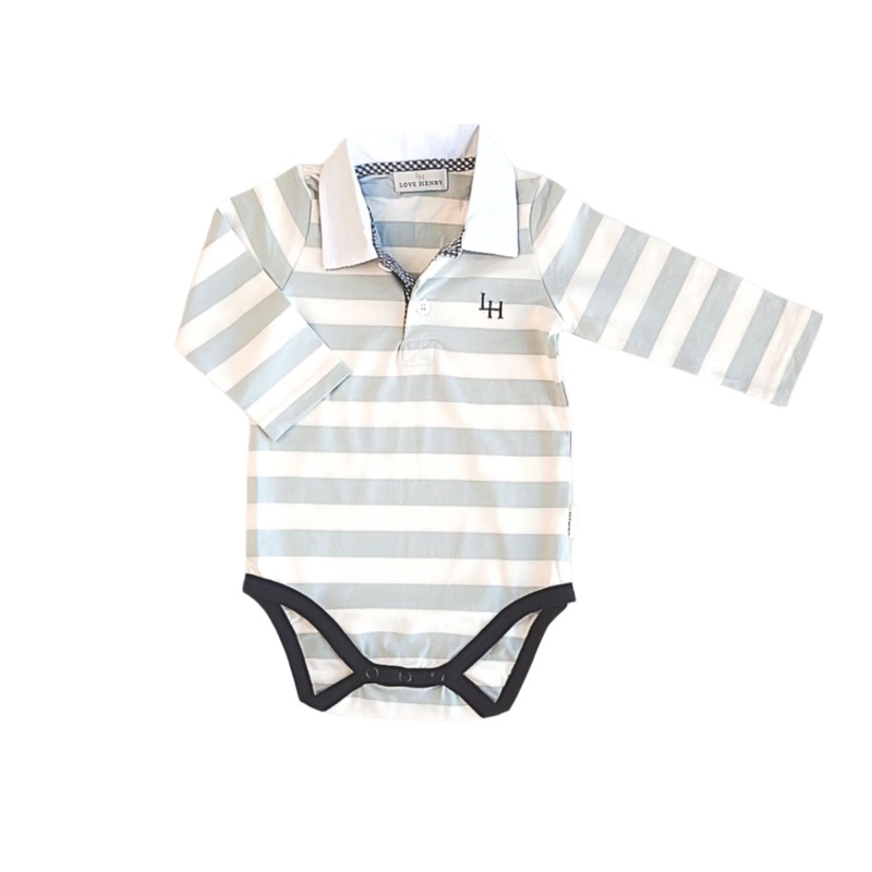 Love Henry – Baby Boys Freddie Polo Romper | Blue Stripe