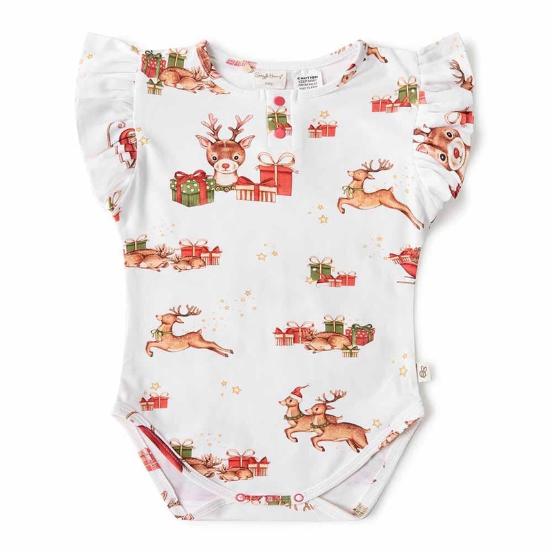 Snuggle Hunny – Organic Short Sleeve Bodysuit With Frill | Reindeer