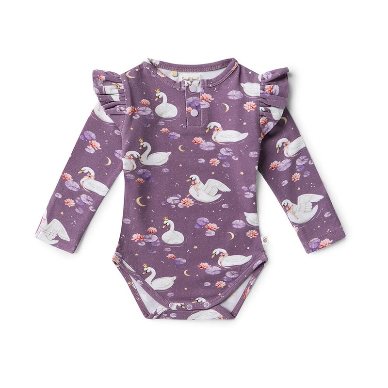 Snuggle Hunny – Organic Long Sleeve Bodysuit with Frill | Midnight Swan