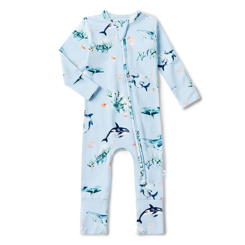 Snuggle Hunny – Organic Snugglesuit Convertible Romper | Blue Ocean