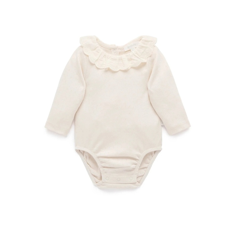 Purebaby – Ruffle Pointelle Bodysuit Cloud