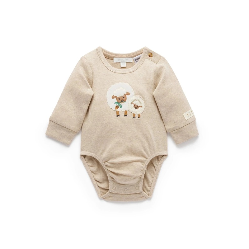 Purebaby – Sheep Applique Bodysuit | Almond Melange