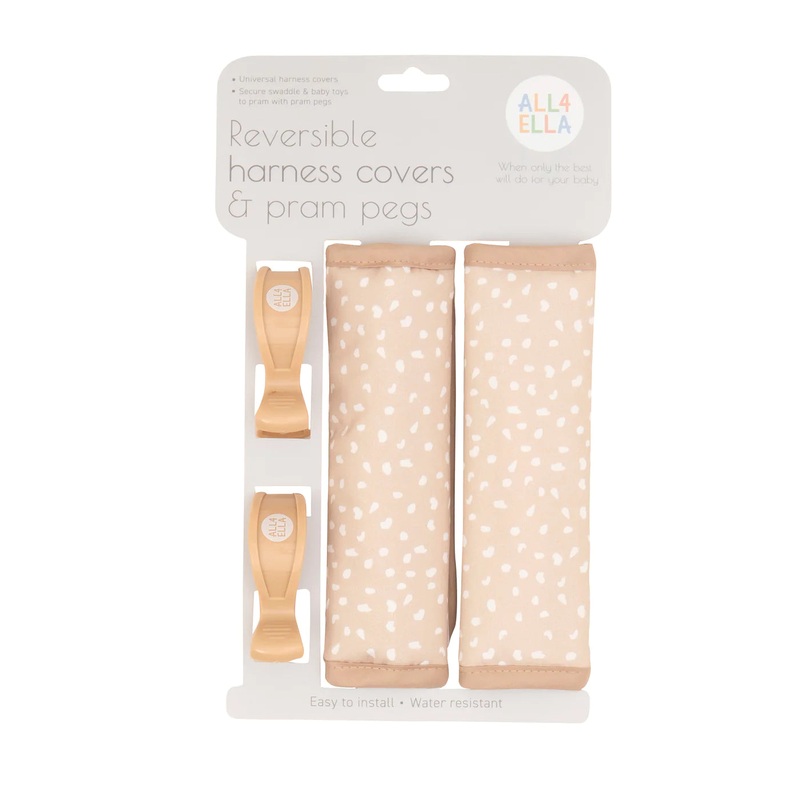 All 4 Ella – Reversible Harness Covers & Pram Pegs | Beige Dots