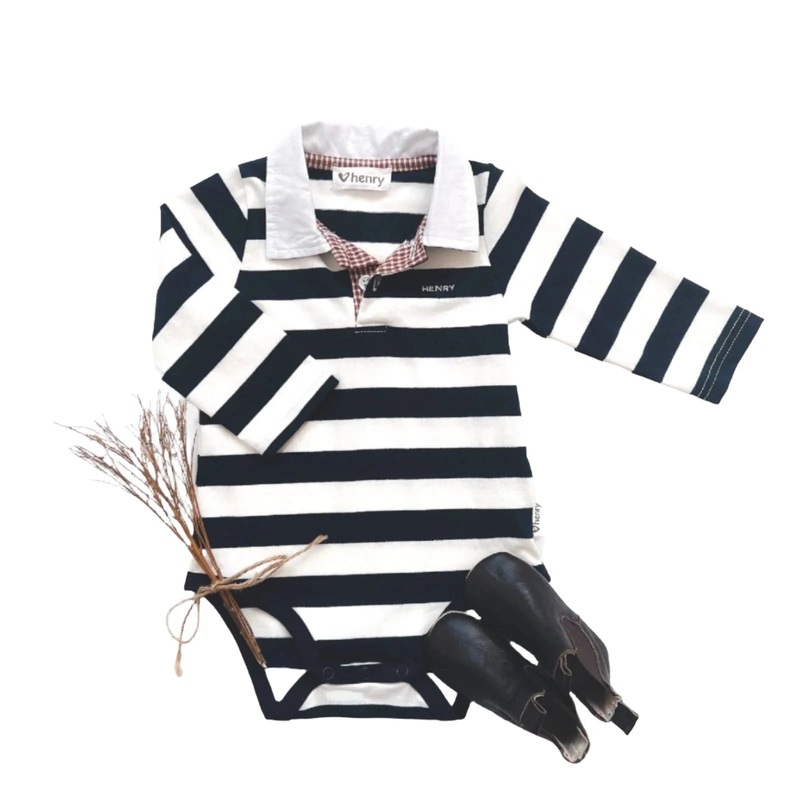 Love Henry – Baby Boys Freddie Polo Romper – Navy Stripe