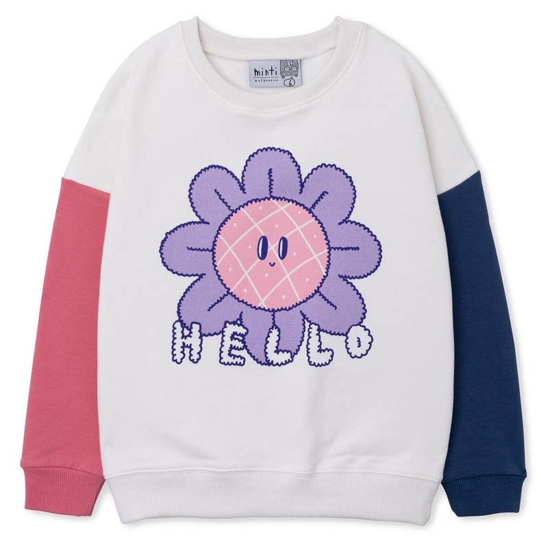 Minti Hello Bye Flower Furry Crew – Cream/Pink/Navy