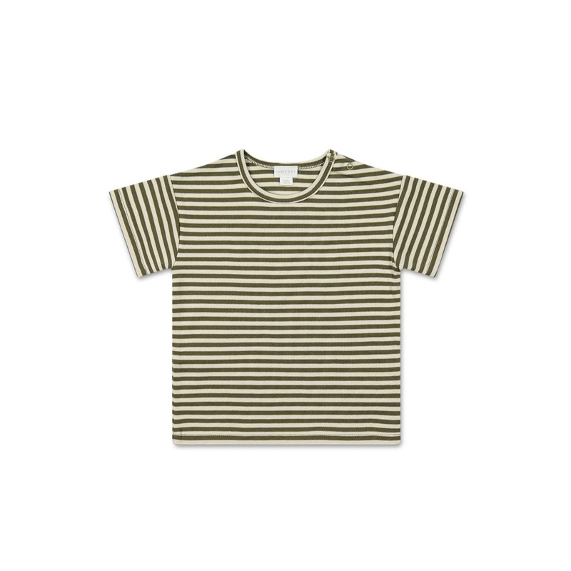 Jamie Kay Hunter Tee – Narrow Stripe Deep Olive/Soft Clay – Pima Cotton