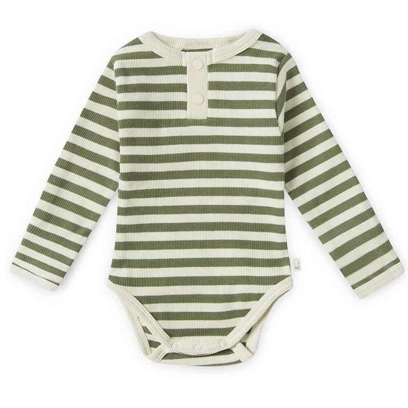 Snuggle Hunny – Organic Long Sleeve Bodysuit | Olive Stripe