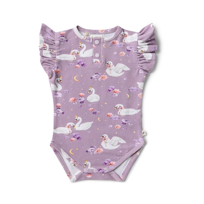 Snuggle Hunny – Organic Short Sleeve Bodysuit with Frill | Swan Lake