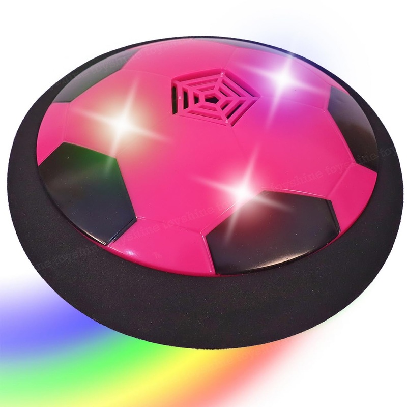 Air Power Soccer Rainbow Hover Disc Toy with Foam Bumpers and Light-Up LED Lights for Kids