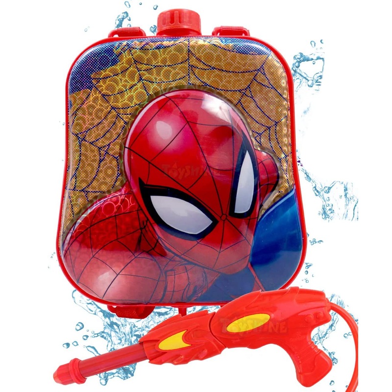 Holi Water Toy Gun with Pressure Mechanism for Long Throw, Back Holding Tank, Back Holding Tank, 3.0 L, Spidy, Multi Color – Red