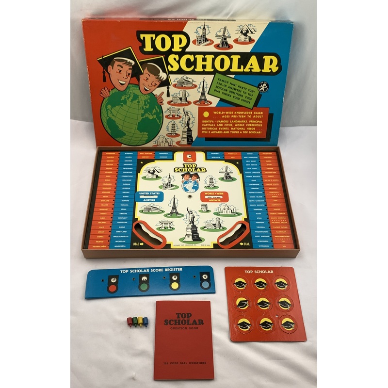 Top Scholar Board Game – 1957 – Cadaco – Good Condition