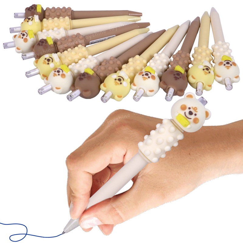 12 Pc Teddy Design Cute Fancy Fine 0.5mm Roller Gel Ink Pen for Office Stationary School Supplies Birthday Party Favor Return Gift- Multicolor