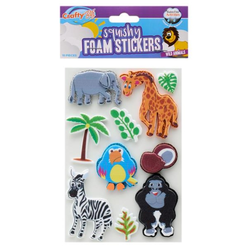 Squishy Foam Stickers Wild Animals pk 10