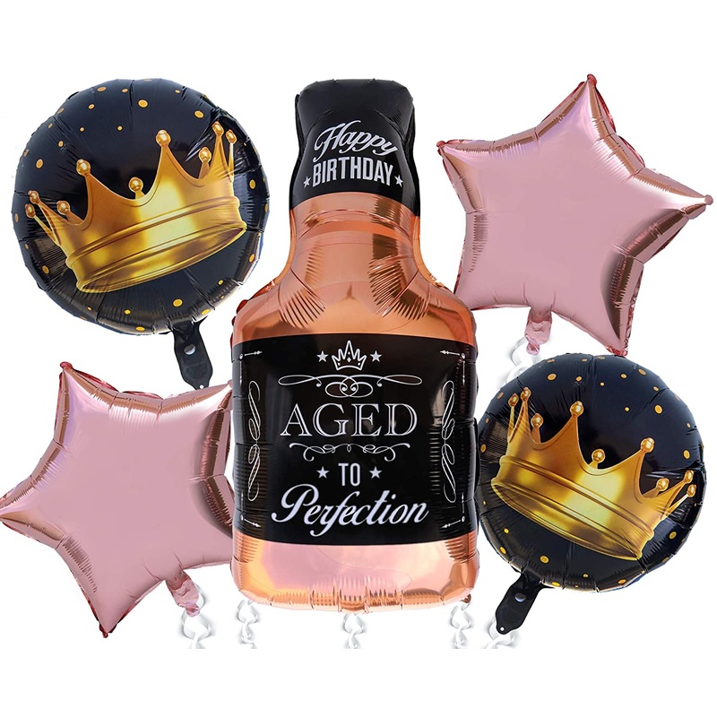 Big Size 5 Pc Aged to Perfection Whiskey Bottle Mylar Foil Balloons Birthday Engagement Balloon Bouquet 5pc /Birthday Decoration for Boys Girls Balloon Set
