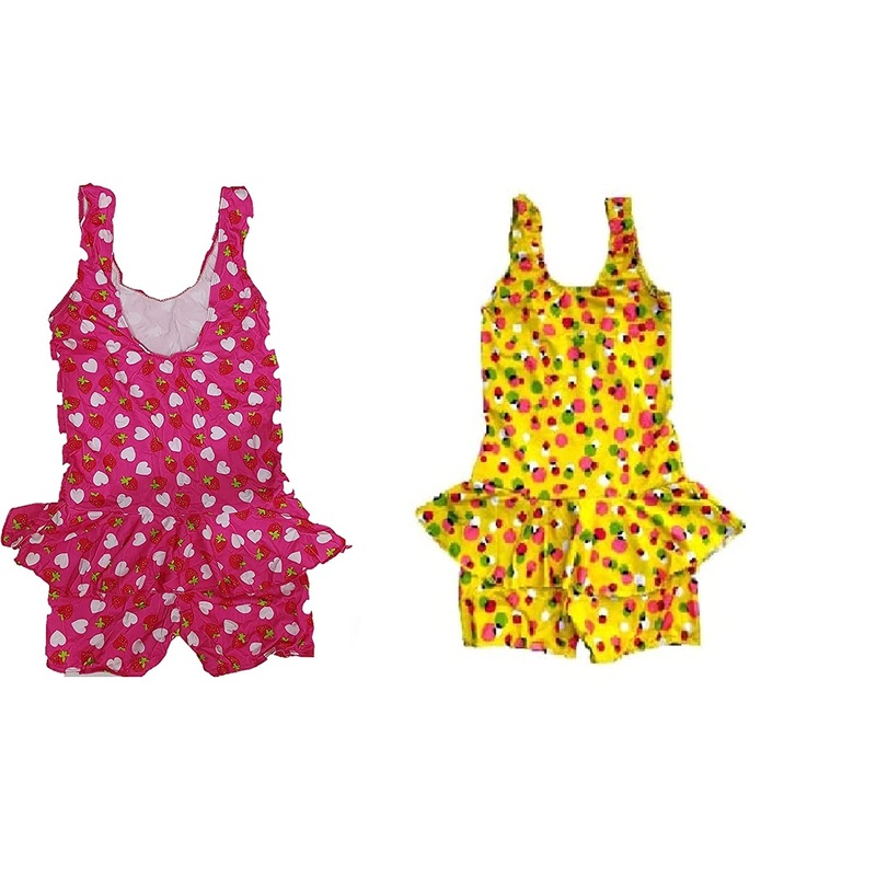 Swimming Costume1 Piece Suit for Baby Girls 7 yrs +SP-106,(Pack of 2) Color and Design May Vary SSTP