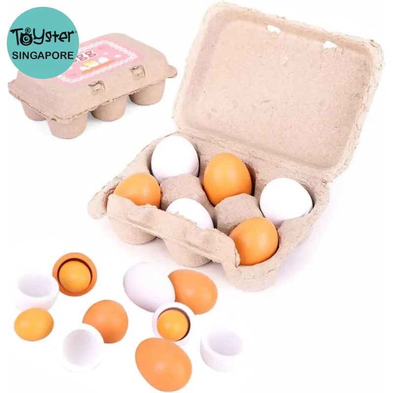 6pcs Wooden Eggs Toy Kitchen Pretend Play