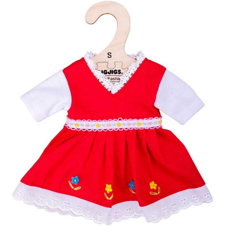 Red Dress with Floral Trim (for 28cm Doll)